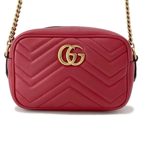 GUCCI GG Marmont Mini Shoulder Bag Size Mini Leather Red/Beige 448065 - Picture 1 of 14